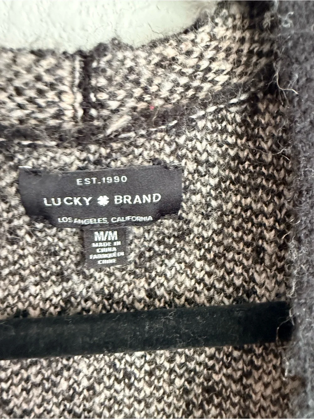 Lucky brand size medium  Open Front Plaid Cardigan Sweater - Black & Beige wool - Picture 3 of 5